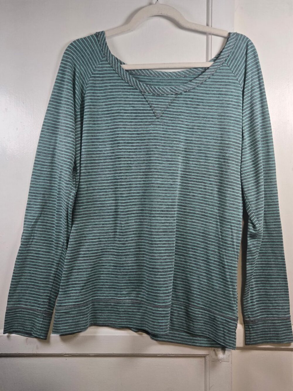 Mossimo Supply Co Womens XXL Teal Gray Striped Long Sleeve Pullover Top 2X
